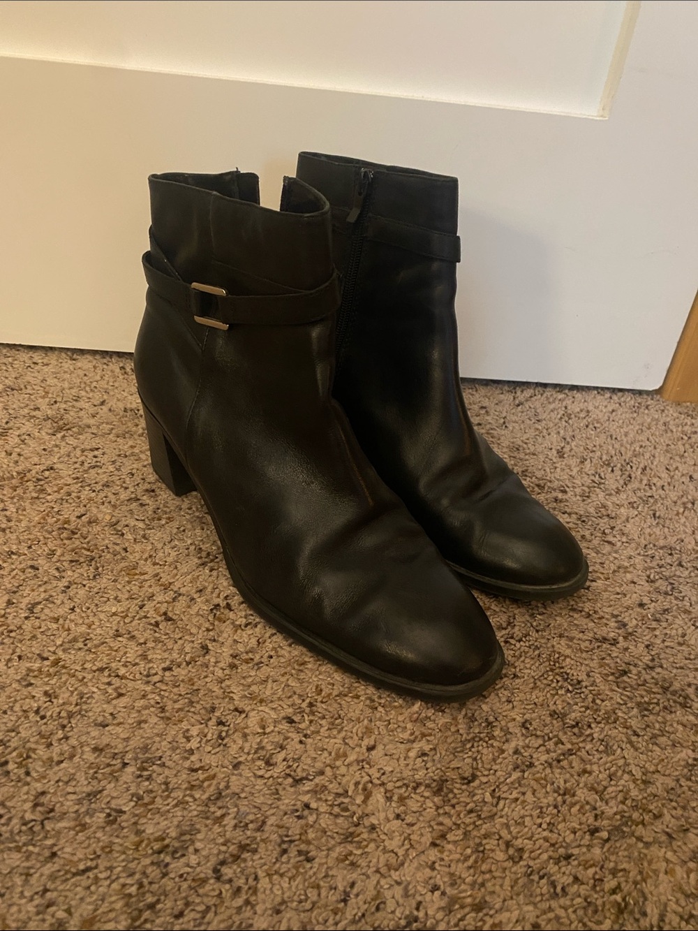 Predictions Black Leather Ankle Booties with Side Strap